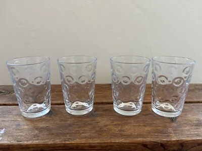 Vintage Pasabahce Turkish Circle Dot Clear Glass Juice Glasses Cup Set Of 4 - Image 1 of 4