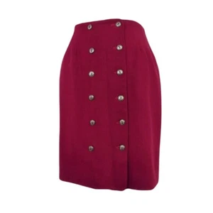 Falda Lápiz Francess Erita Rojo Vino Borgoña 100% Lana Doble Botón W 26 Talla 4 - Imagen 1 de 8