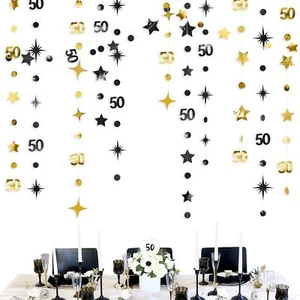 Black Gold 50th Birthday Decorations Number 50 Circle Dot Twinkle Star Garlan... - Picture 1 of 5