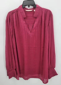 Top Soft Surroundings para mujer Plus 3X granate a rayas tonales manga larga popover - Imagen 1 de 11