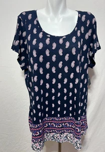 Lucky Brand Women Navy Blue Pink Floral Top Shirt Tunic 2X Cotton New Plus NWT - Picture 1 of 9