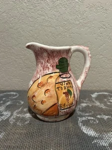 Italy Hand Painted Small Pitcher Vino Toscano Lucca 6” - Picture 1 of 3