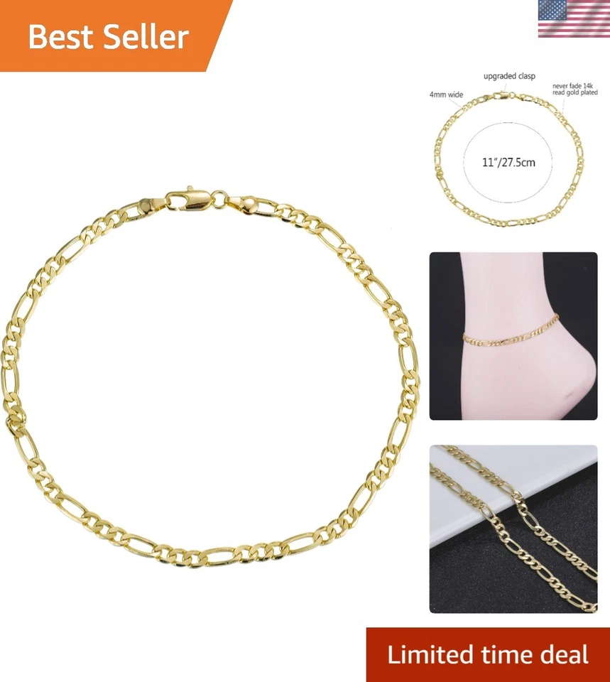 Fashionable 4mm Figaro Chain Anklet in 14K Gold - Stylish and Tarnish-Resistant - Image 1 of 4