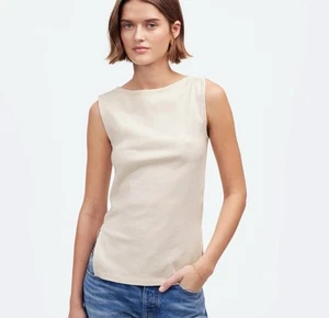 Madewell Tank Top Tee XS Ivory Sleeveless Boatneck Side Slit Summery Coastal - Picture 1 of 9