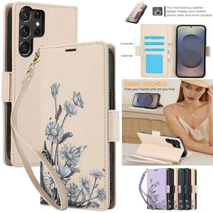 For Samsung S25 Ultra S24 Plus S23 S22 Patterned Wallet Case Leather Flip Cover - Picture 1 of 18