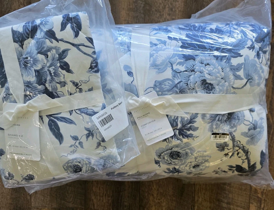 Edredón Pottery Barn Garden Floral Percal Reina Completo y 2 Fundas Nuevo Foto 1 de 3