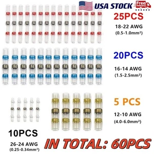 60Pcs Solder Seal Sleeve Splice Terminals Heat Shrink Butt Wire Connectors Kit - Bild 1 von 5
