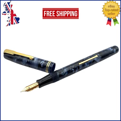 VINTAGE WATERMAN 512 FOUNTAIN PEN BLUE MARBLE SPRINGY 14K GOLD FINE NIB ENGLAND - Image 1 of 4