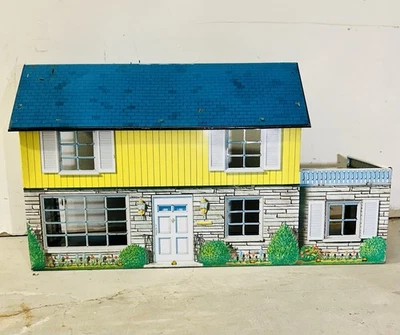 Casa de muñecas litográfica de hojalata de dos pisos de juguete Marx de colección de los años 60 Foto 1 de 4