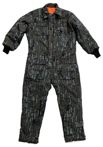 Johnson Garment Trebark Camo Blaze Orange Reversible Hunting Quilted Coveralls L - Picture 1 of 15