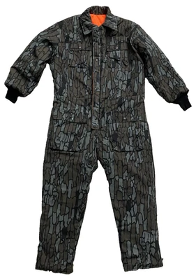 Johnson Garment Trebark Camo Blaze Orange Reversible Hunting Quilted Coveralls L - Image 1 of 4