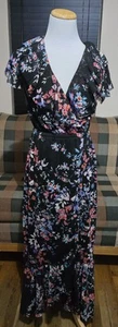 NWT Y2K Apt 9 Womens Floral Wrap Maxi Dress S Petite Ruffle V Neck Sheer Fairy - Picture 1 of 20