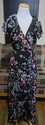 NWT Y2K Apt 9 Womens Floral Wrap Maxi Dress S Petite Ruffle V Neck Sheer Fairy  - Image 1 of 4