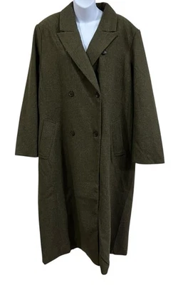 Banana Republic Wool Blend Double-Breasted Long Topcoat XL Olive Herringbone - Image 1 of 4