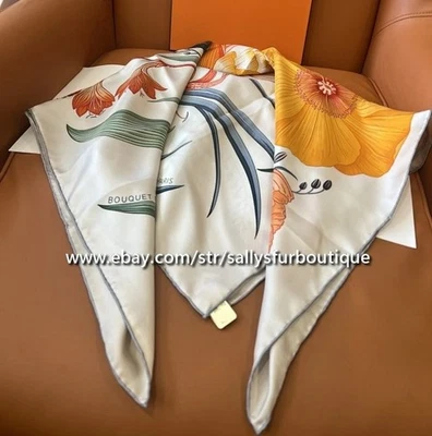 Sallys schwer 18 Momme Twill Seide Halstuch Schal Blumendruck Double Face Schal 35" - Bild 1 von 4