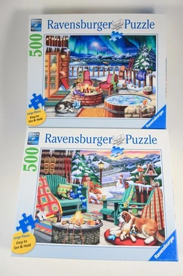 Lot 2 500 PC Ravensburger Winter Puzzles Northern Lights Apres Ski Larger Pieces - Image 1 of 4