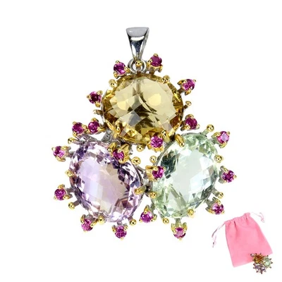 Colgante de plata de ley 925 ovalado citrino 45ct amatista piedras preciosas joyería hecha a mano Foto 1 de 4