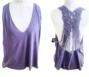 Free People Macrame Back Tank Top Purple Size L NWT Boho Festival Yoga - Picture 1 of 9