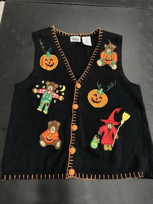 Halloween Ugly Sweater 90s Vintage BASIC EDITIONS Size Large Ships Same Day - Image 1 of 4