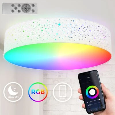 Plafonnier tissu LED connecté WiFi smart Ø49cm CCT RGB App dimmable ciel étoilé - Photo 1/4