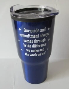 Blue Travel Mug with Stronghold Clear Slide Lock Lid 16 oz - Picture 1 of 3