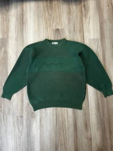 Burberrys Sweater Vintage Mens Size 42 Green Embroidered Logo Retro Pure Cotton - Picture 1 of 12
