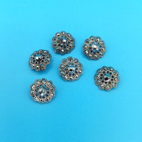 6 Antique Dainty Faceted Steel Buttons Shinny Metal Victorian Buttons Cover