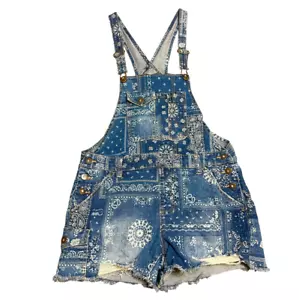 Salopette pantaloncino floreale No Boundaries denim paisley cinturino regolabile taglia 7 - 9 Medium - Foto 1 di 11