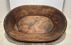 Hand Carved Primitive Wooden Dough Bowl Rustic Farmhouse Oval - 16.5" x 11.75" - Picture 1 of 7