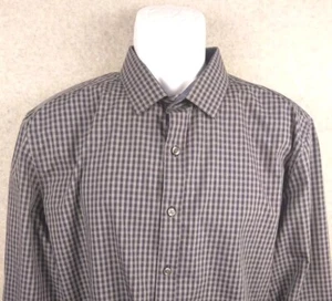 Bar III Mens Shirt Button Up Long Sleeve XL 17/17.5-34/35 Gray Gingham Plaid - Picture 1 of 8