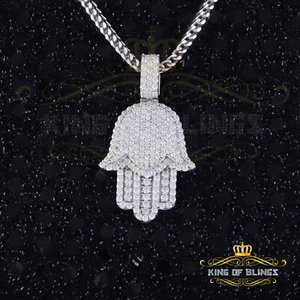 Charm Hamsa Pendant 3.0ct VVS D Moissanite White Sterling Silver Men's & Women's - Picture 1 of 12