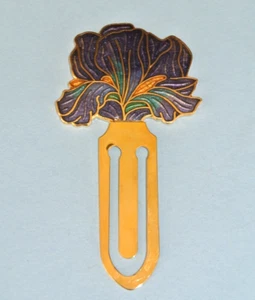 Vintage Smithsonian Institute Champleve Enamel Gold Tone Flower Bookmark ~ NOS - Imagen 1 de 5