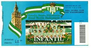 ENTRADA FUTBOL REAL BETIS BALOMPIE - REAL OVIEDO CLUB 1990 INFANTIL SUR Nº002717 - Imagen 1 de 2