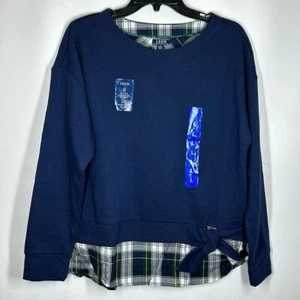 IZOD | Sudadera Camisa a Cuadros Azul Marino Grande L Para Mujer Nueva con Etiquetas - Imagen 1 de 8