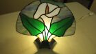 Lampe de nuit en forme de ventilateur vitrail florale Calla Lilly vintage avec lumière/cordon