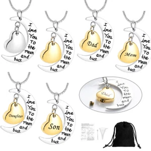 I Love You To The Moon and Back Heart Cremation Jewelry for Ashe Memory Necklace - Picture 1 of 8