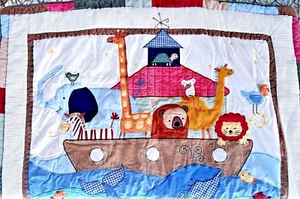 NOAH'S ARK Baby Quilt KidsLine Nursery Crib Soft Whale Fish Bear Giraffe Lion - Picture 1 of 10