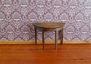 Dollhouse Miniature Half Round Hall Table 1:12 Scale Furniture Walnut Finish - Picture 1 of 4