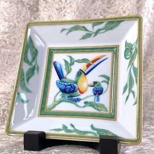 Hermes Paris Ashtray Plate Porcelain Mini Tray TOUCANS Bird Model 12 x 12 cm