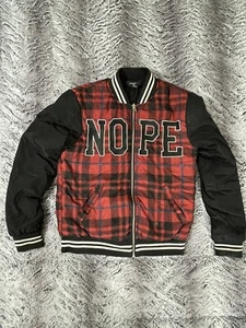 Forever 21 Women Size Small Red and Black Buffalo Check 2 Pocket NOPE Jacket - Picture 1 of 8