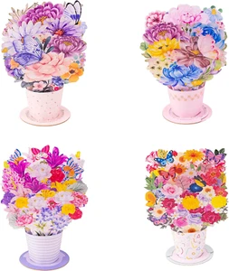 Pop up Greeting Cards Assortment, 4 Cards, Flower Card, Birthday Cards, Annivers - Picture 1 of 12