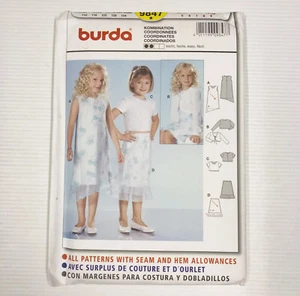 BURDA 9847 Dress Top Skirt Jacket Girls Size 5 6 7 8 9 Sewing Pattern BN UNCUT - Picture 1 of 10