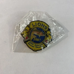 Lions Club 2007 10th Annual Trout Derby Lapel Hat Vest Jacket Pin Pinback New - Picture 1 of 4