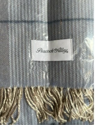 New Peacock Alley YORK MERINO WOOL Plaid 50”x70” Throw Blanket Blue/Taupe - Image 1 of 4