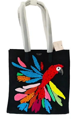 KATE SPADE Parrot Black Tote Bag Purse Sequin Bird Kitt Embellished - $298 / NWT - Image 1 of 4