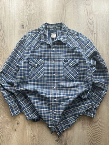 Vintage Wrangler Shirt Mens 2XL blue Plaid Pearl Snap Western Cowboy Big mc173 - Picture 1 of 16