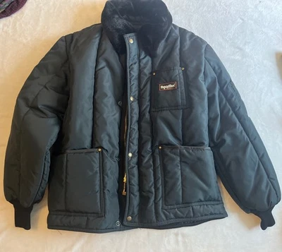 复古 Refrigiwear 外套男式 XLarge 黑色铁质绒布绗缝工作服全拉链 — 第 1/4 张图片