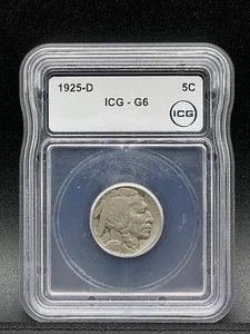 1925-D ICG G6  Buffalo Nickel, 5c - Picture 1 of 4