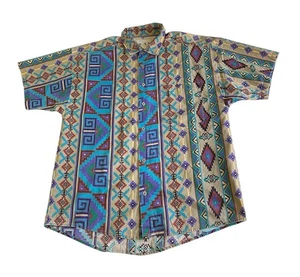 Camicia vintage Frank Western Aztec uomo media sud-ovest cowboy con bottoni - Foto 1 di 12