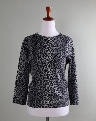 TALBOTS $129 Soft Knit 100% Pure Cashmere Leopard Sweater Top Size Medium - Image 1 of 4